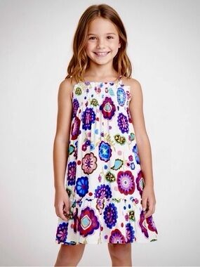 HANNA ANDERSSON~Girls Smocked Floral Print Sundress~Adjustable ~SIZE 6X-7~SKU129
